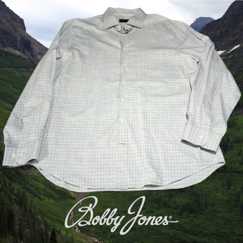 Bobby Jones Men's Long Sleeve Button Font Shirt Grey Houndstooth XL‎